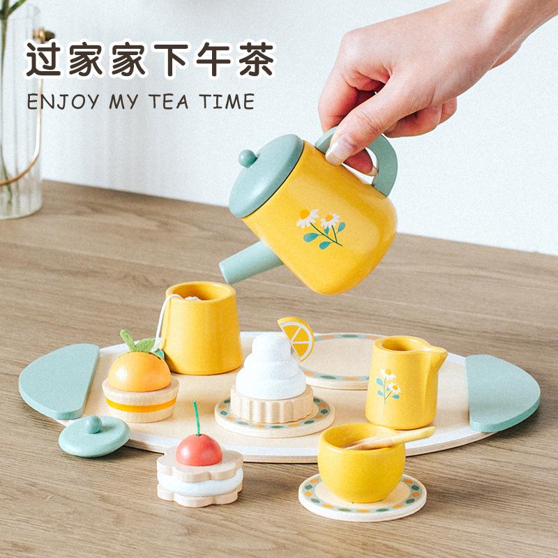 Children'S Wooden Simulation Afternoon Tea Dessert Cake Bread Machine Coffee Machine Play House Tea Set Combination Toy