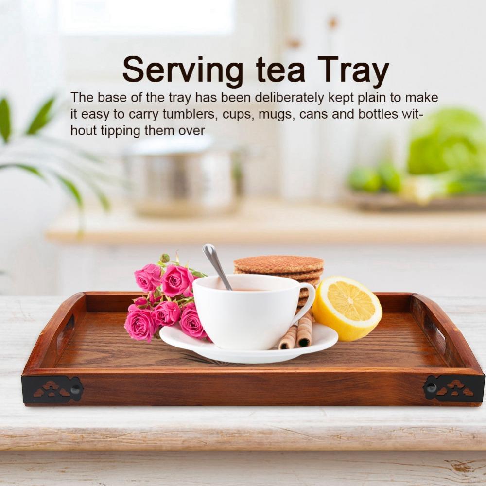 Wooden Wood Serving Tray With Handle Tea Serving Tray Chinese Style Food Tray Breakfast Serving