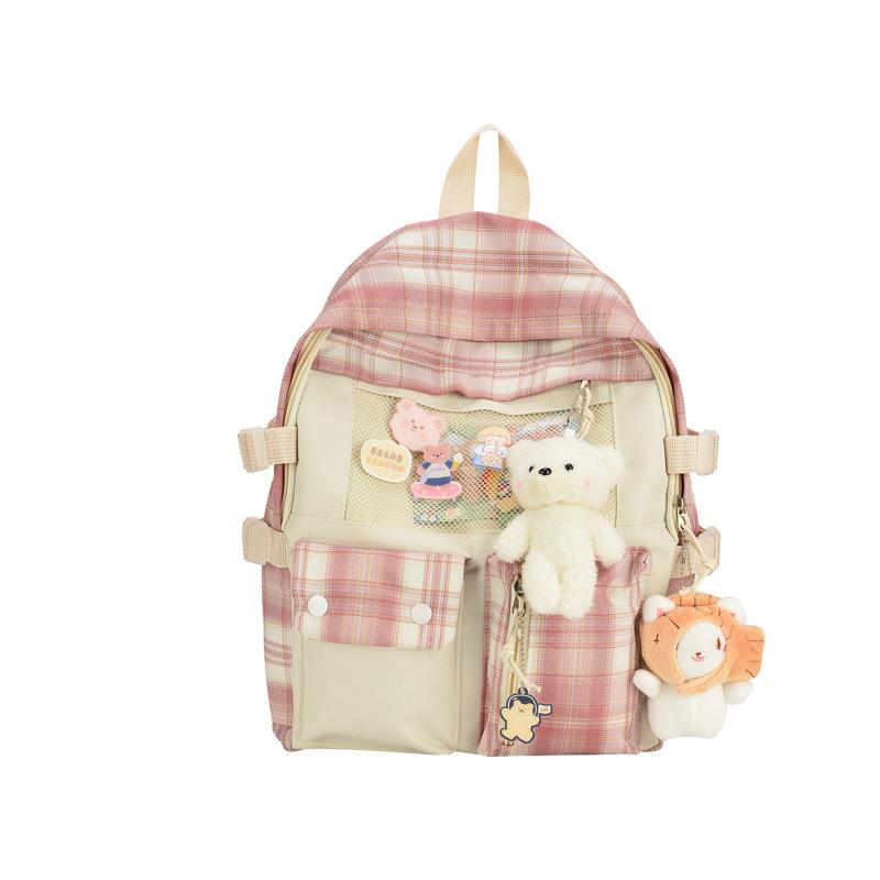Schoolbag Female Harajuku High School Elementary School Elementary School Student Plaid Backpack Cute Large Capacity Travel Backpack
