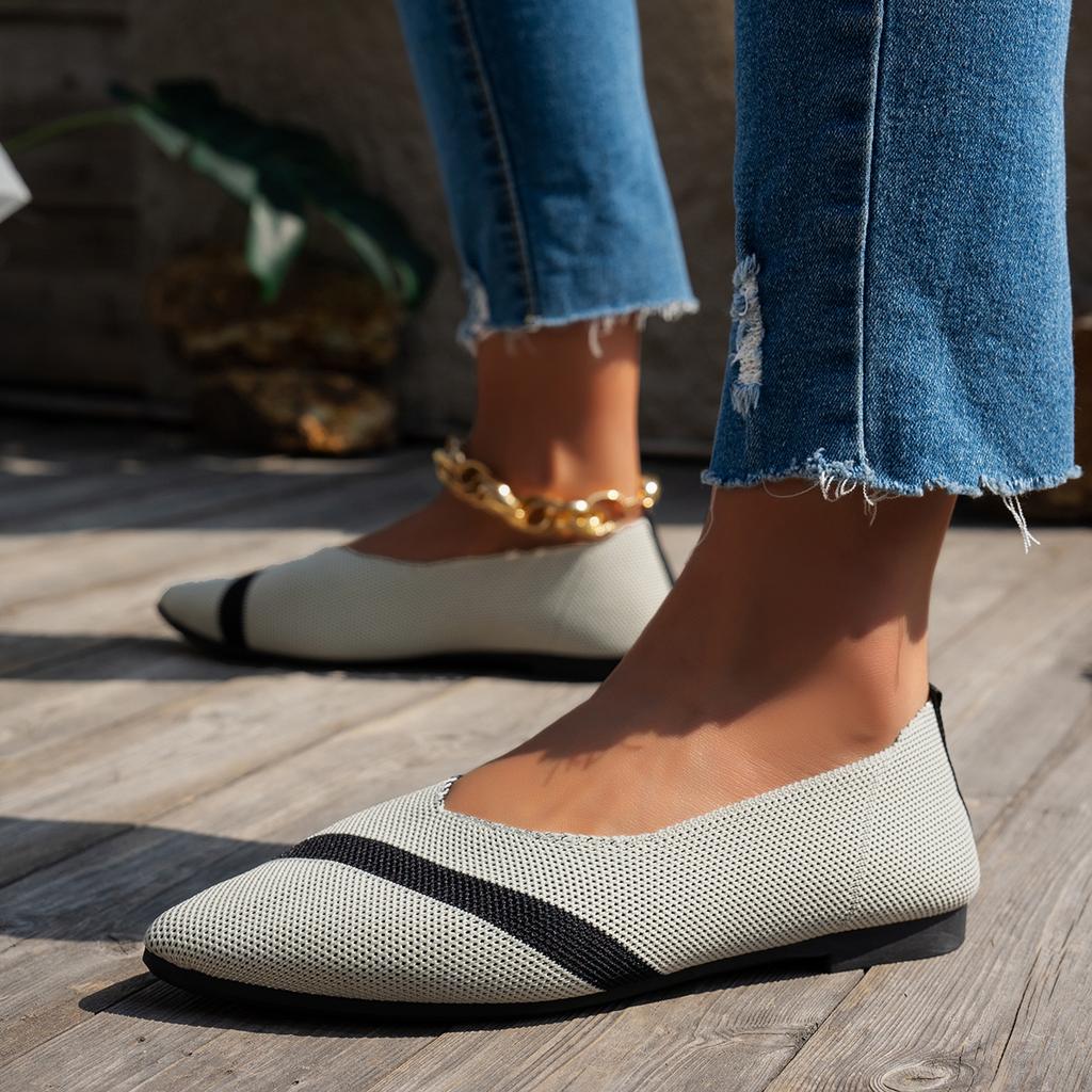 Damen Strickschuhe Große Größe 36-43 Flacher Boden Spitz Atmungsaktiv Neu Weicher Boden Flach Mund Flache Passende Schuhe für Damen