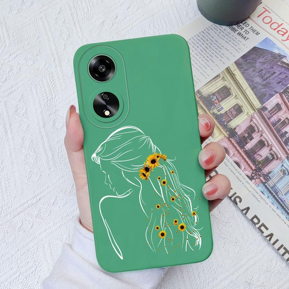 Casing For Oppo A35 A11 A1K A7 A15 A55 A1 A52 Phone Cover Elegant Sweet Girl Pattern Liquid Silicone Anti Slip Protective Advanced Shell For Oppo Capa