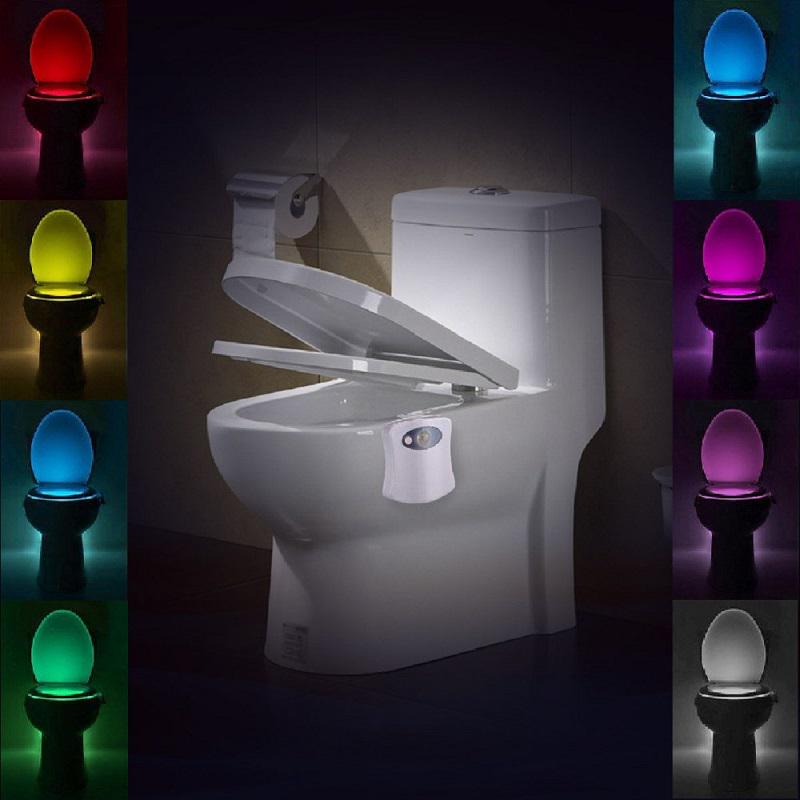Smart LED Sensor de movimiento humano Aseo activado Luz de noche Ba/ño con 8 colores L/ámpara de asiento de inodoro Sensor autom/ático Luz de asiento Blanco