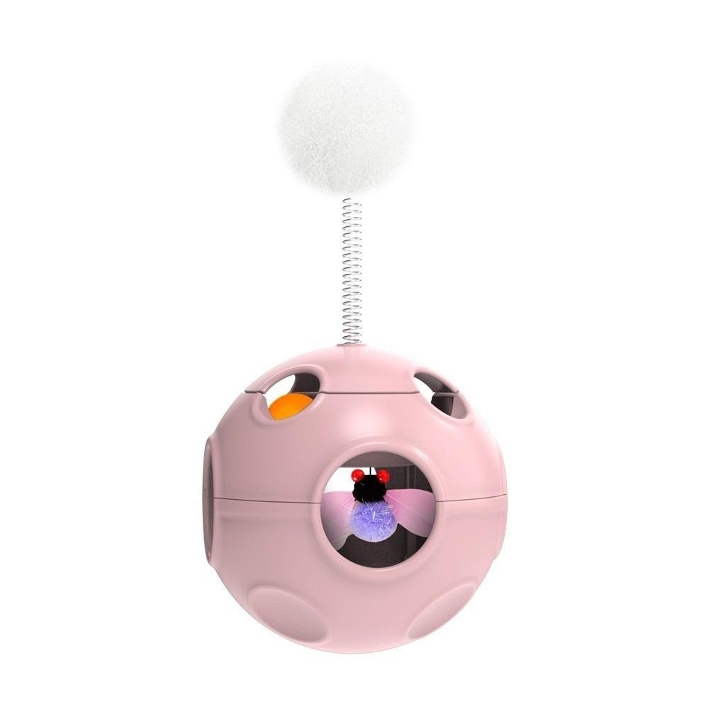 Spring Cat Teasing Ball Automatic Rotation with Feather Rotating Tumbler with Bells Plush Ball Cat Interactive Toy Exercise