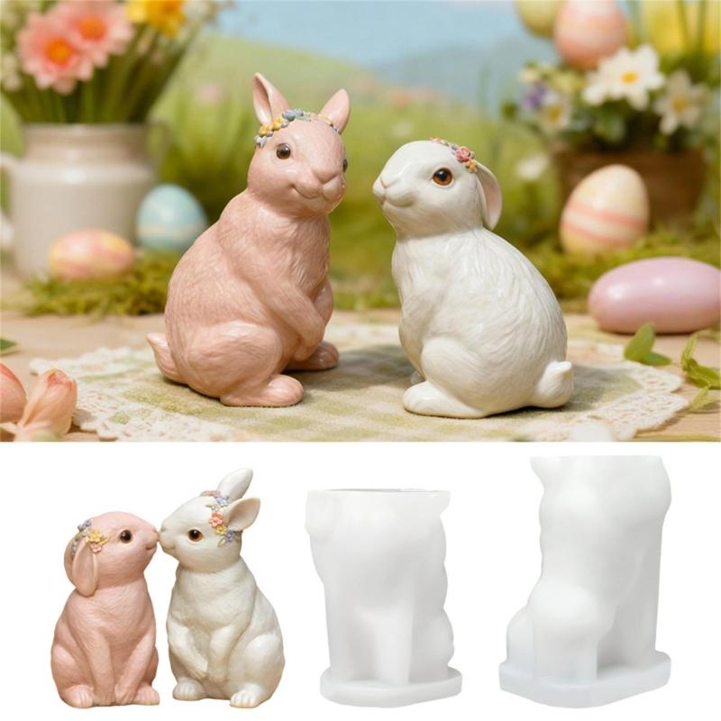 Food Grade Silicone Easters Sitting Rabbits Mould For Candle Making Home Decoration Craft Art