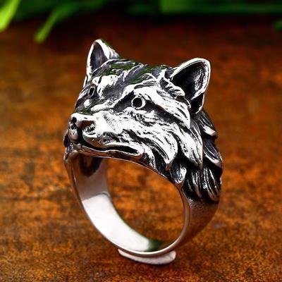 Retro Wolf Fox Ring For Men Zinc Alloy Color Punk Gothic Open Ring Zinc Alloy Handmade Unisex Designer Zircon Biker Accessories