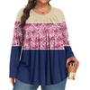 Women's Plus Size Fashion  Printed Casual Pleated Round Neck Long Sleeve Top