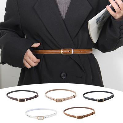 Women Belt Imitation Leather Adjustable Thin Waistband Solid Color Dresses Shirts Tops Waist Belt Versatile Fashion Accessory
