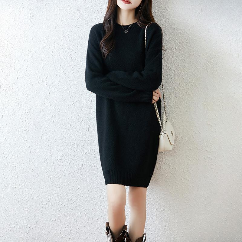 Women Sweater Dress 100% Wool MODERN NEW SAGA O-neck Knit Long Pullover Winter Jumpers Wool Long Dress Female