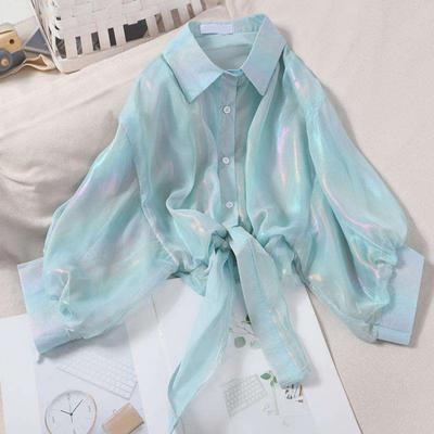 Dames Zonnehemd Revers 45355 Mouw Regenboog Helder Shirt Enkelrijig Strikstijl Top Dun