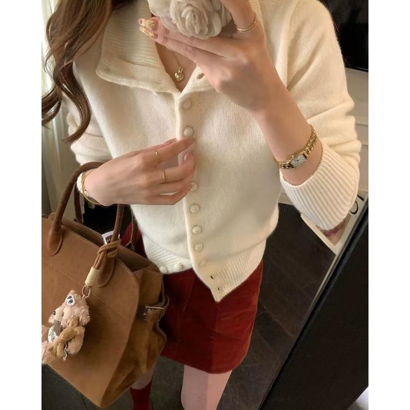 Gentle Soft Sticky High Neck Knitted Cardigan Female Fall Loose Single-breasted Short Section Lapel Sweater Coat