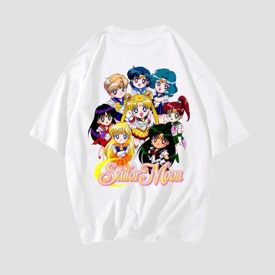 Japońska Sailor Moon Retro T-shirt Styl Oversize Męski Bawełniany T-shirt Lato Nowy Retro Męska i Damska Odzież Uliczna