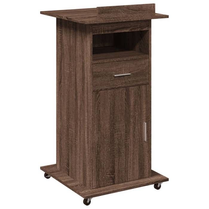VidaXL Lectern and Wheels and Drawer Brown Oak Engineered Wood, Rostrum, Speaker's Stand, Lectern, Platform, Podium, 848030