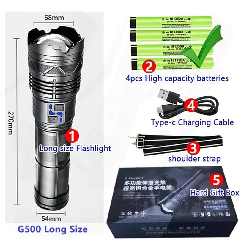 Super Bright LEDs 1000000LMs Flashlight Powerful Rechargeable Portable Ultra Power Torch Lamps Outdoor Emergency Camping Lantern