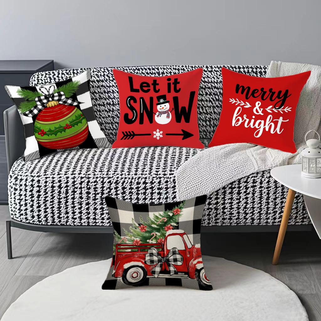 Christmas Pillow Case Decoration Plaid Car Christmas Tree Element Sofa Atmosphere Decorative Waist Cushion