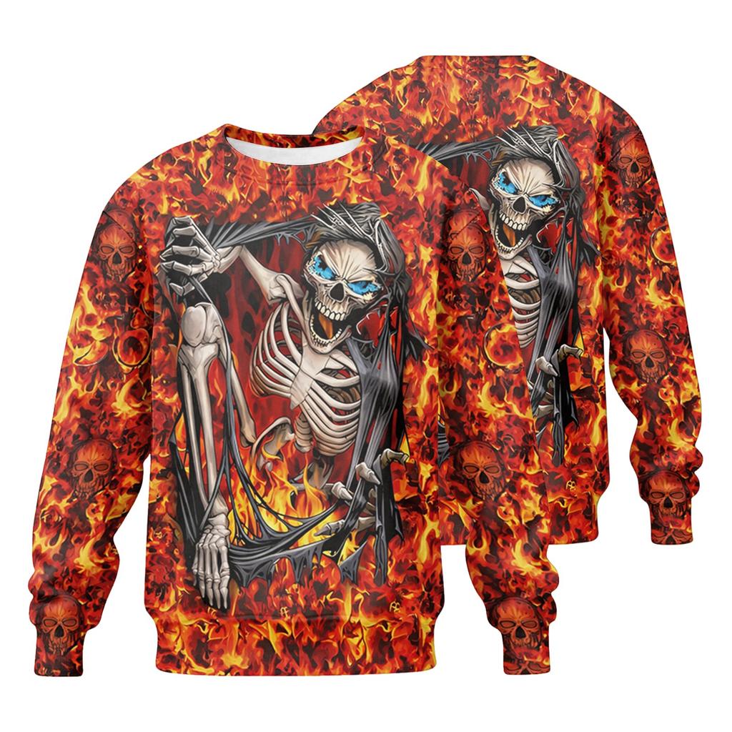 Men's Casual Long Sleeve Sweatshirt Loose Fit Round Neck Halloween Print Pullover