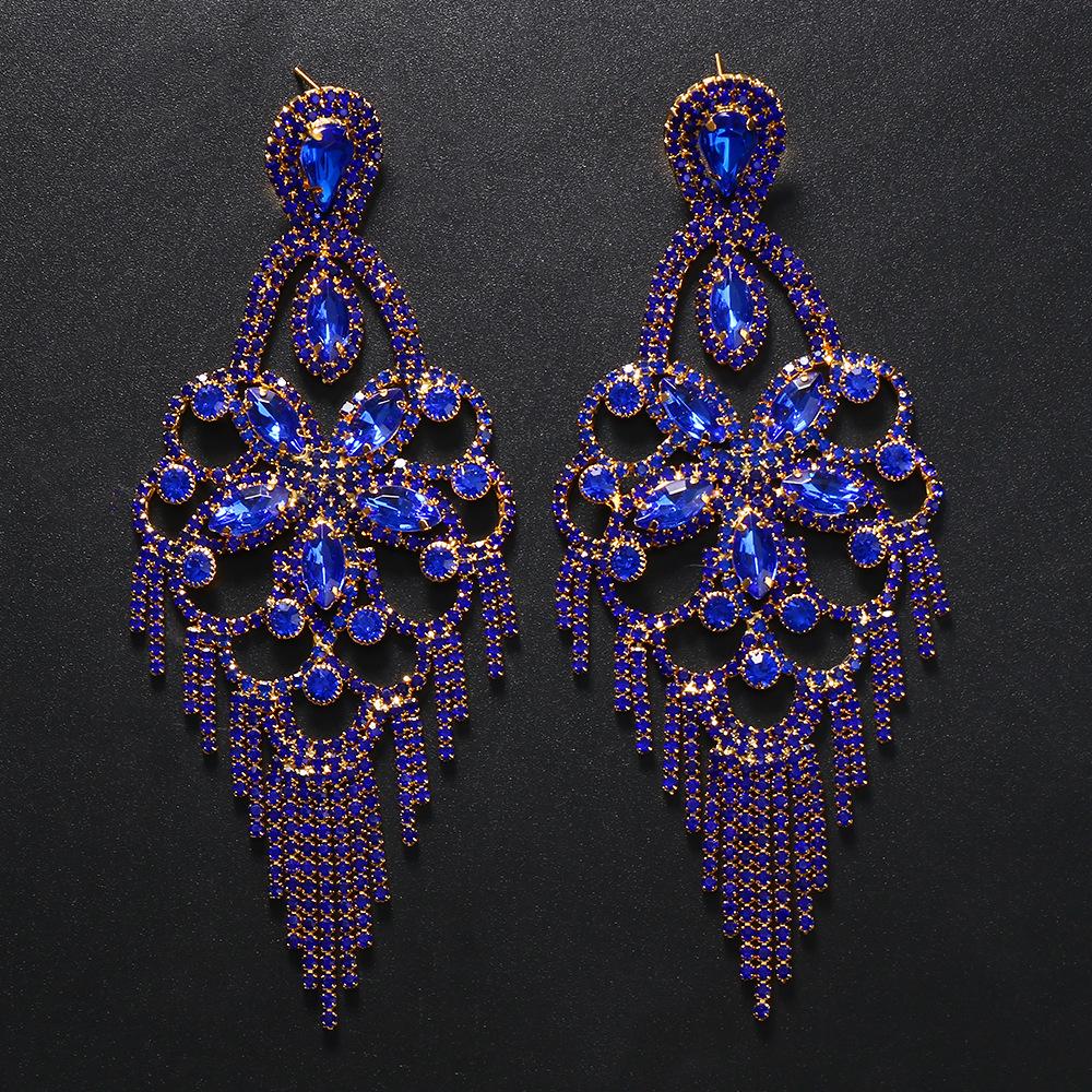 Water Drop Earrings, Exaggerated Fashion Diamond Pattern Fringed Earrings Accessories Women'S Earrings 06