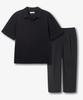 MINDBRIDGE [Set][Air Cool] Two-Tone Seersker Pullover Semi-Overfit Short Sleeve Set-Up Black