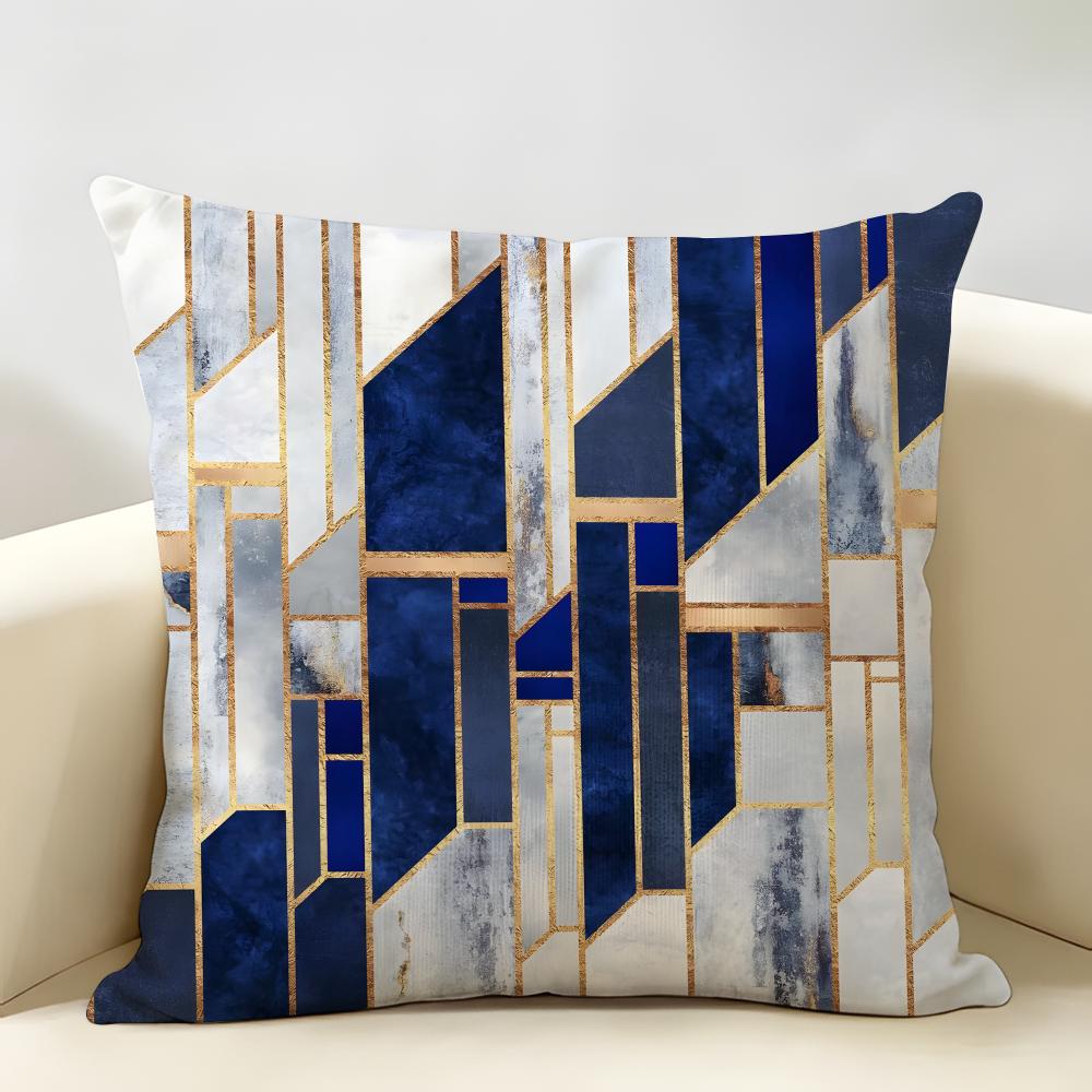 Nordic Original Geometric Marble Pattern Cushion Cover Natural Linen Organic Fabric Printing Breathable Perfect For Home Decor
