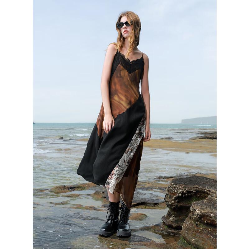 Sancai 2025 Summer Asymmetrical Lace Patchwork A-line Sling Dress