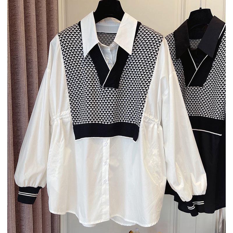 

2026 Retro Chic Loose Spliced Vest Two-Piece Belly-Concealing Women s Shirt L білий