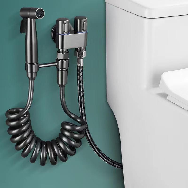 Stainless Steel Gun Grey Bathroom Bidet Sprayer Set for Toilet-adjustable Water Pressure Nozzle One Into Two