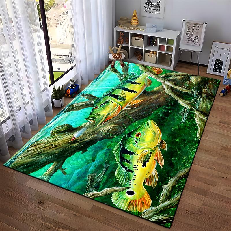 Colorful Fish and Underwater Tree Design Carpet for Living Room Suitable for use as an anti-slip for living room bedroom sofas