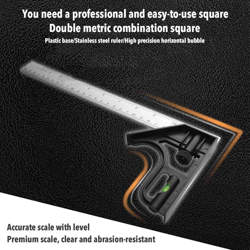 Square Angle Ruler Measuring Tools Set Kit Stainless Steel Aluminium Durable Adjustable Combination Spirit Level