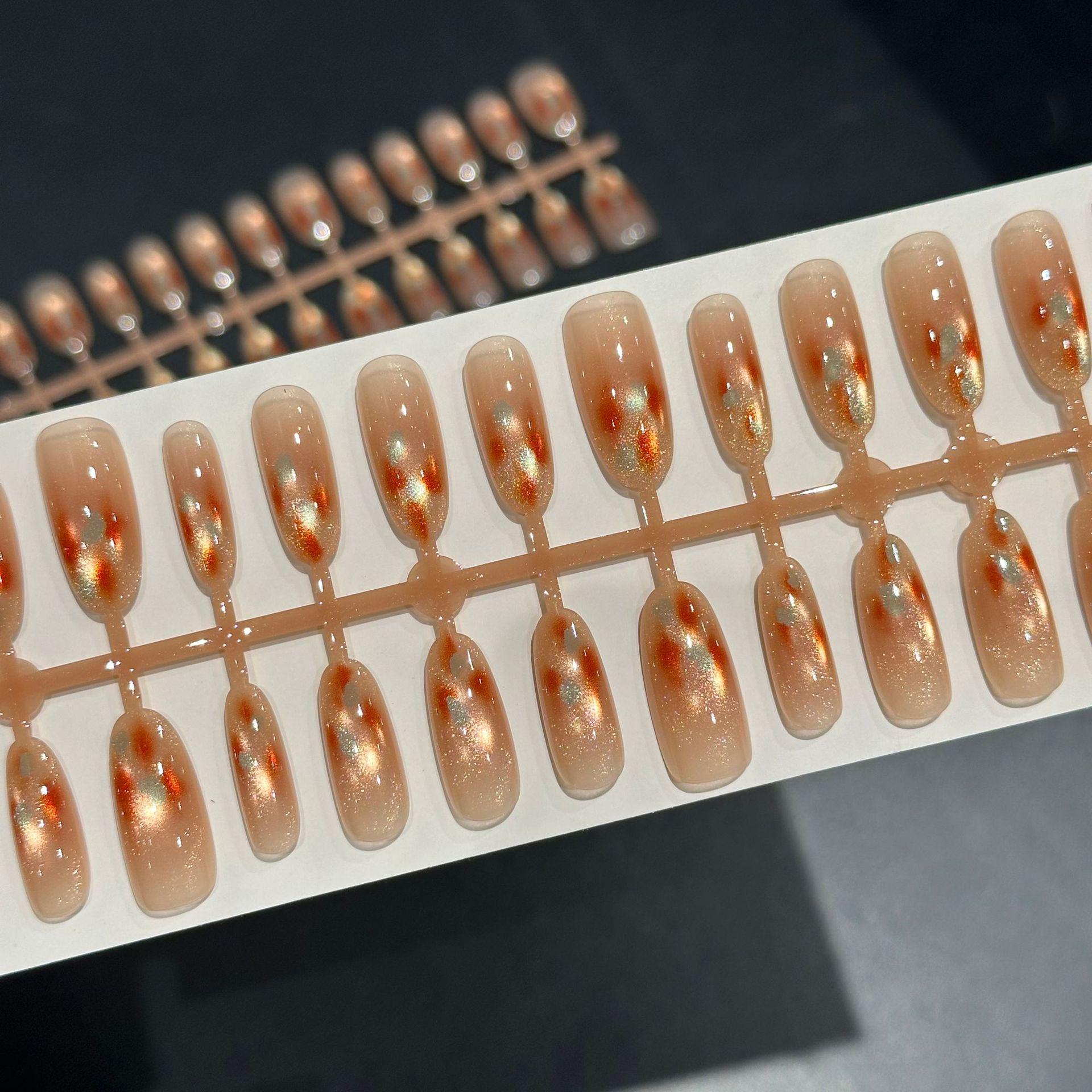 Wearable Cat Eye Amber Gradient Handmade Nails - 30 Tips