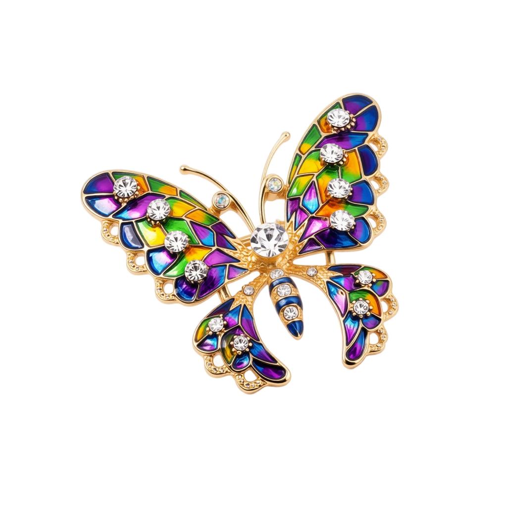Butterfly Brooch with Colorful Enamel and Crystal Accents Elegant Design Lightweight Metal Alloy Pin for Clothing Accessories