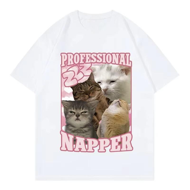 Professional Napper Funny Cat Meme Tshirt Kawaii Fashion Short Sleeve Tshirts High Quality Cotton Clothing Tee Shirt Unisex