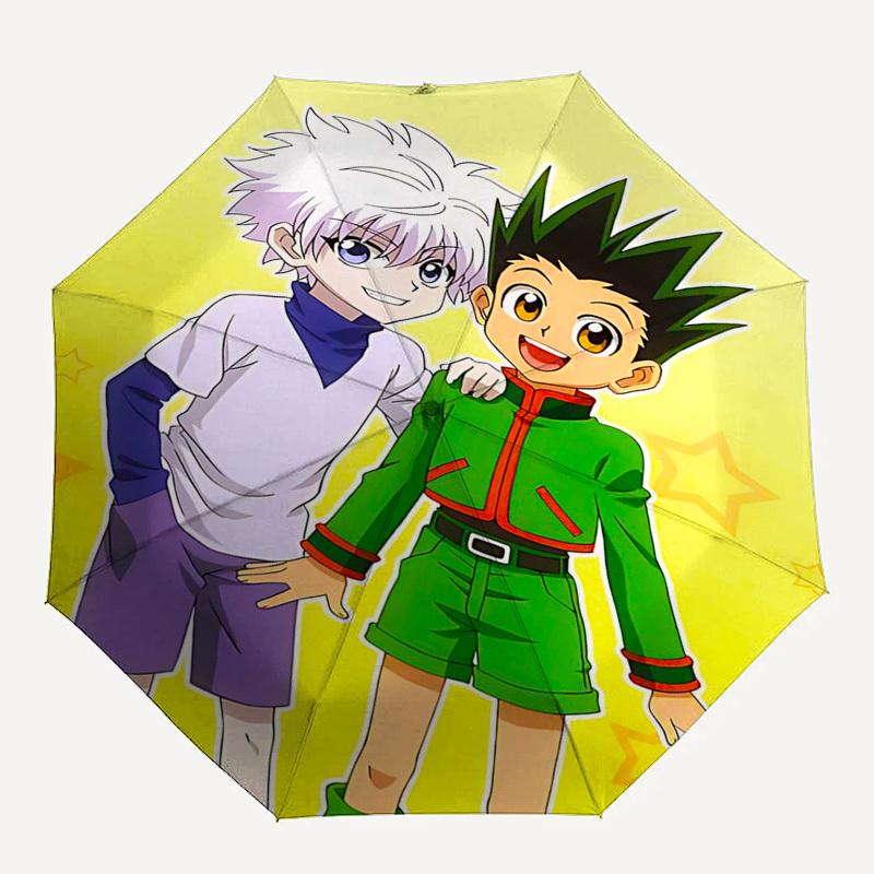 1pc Hunter x Hunter Gon & Killua Anime Characters Automatic Folding Umbrella Portable 3-Fold Design with Iron Frame Outdoor for Fans, Travelers, Daily