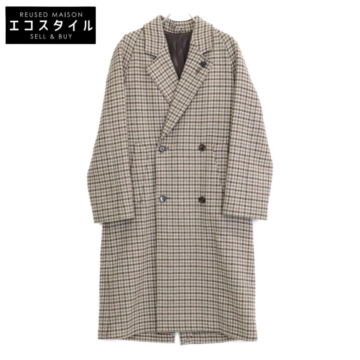 

LARDINI JA23027 Brown Houndstooth Double Breasted Chester Coat coat 42 BrownUsed