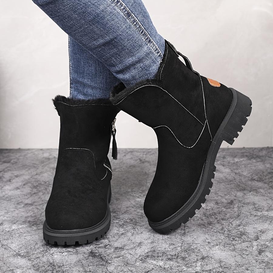Warm Winter Snow Boots Women's Plush-Lined, Thick Fabric Upper & Lining, Slip-Resistant Rubber Sole