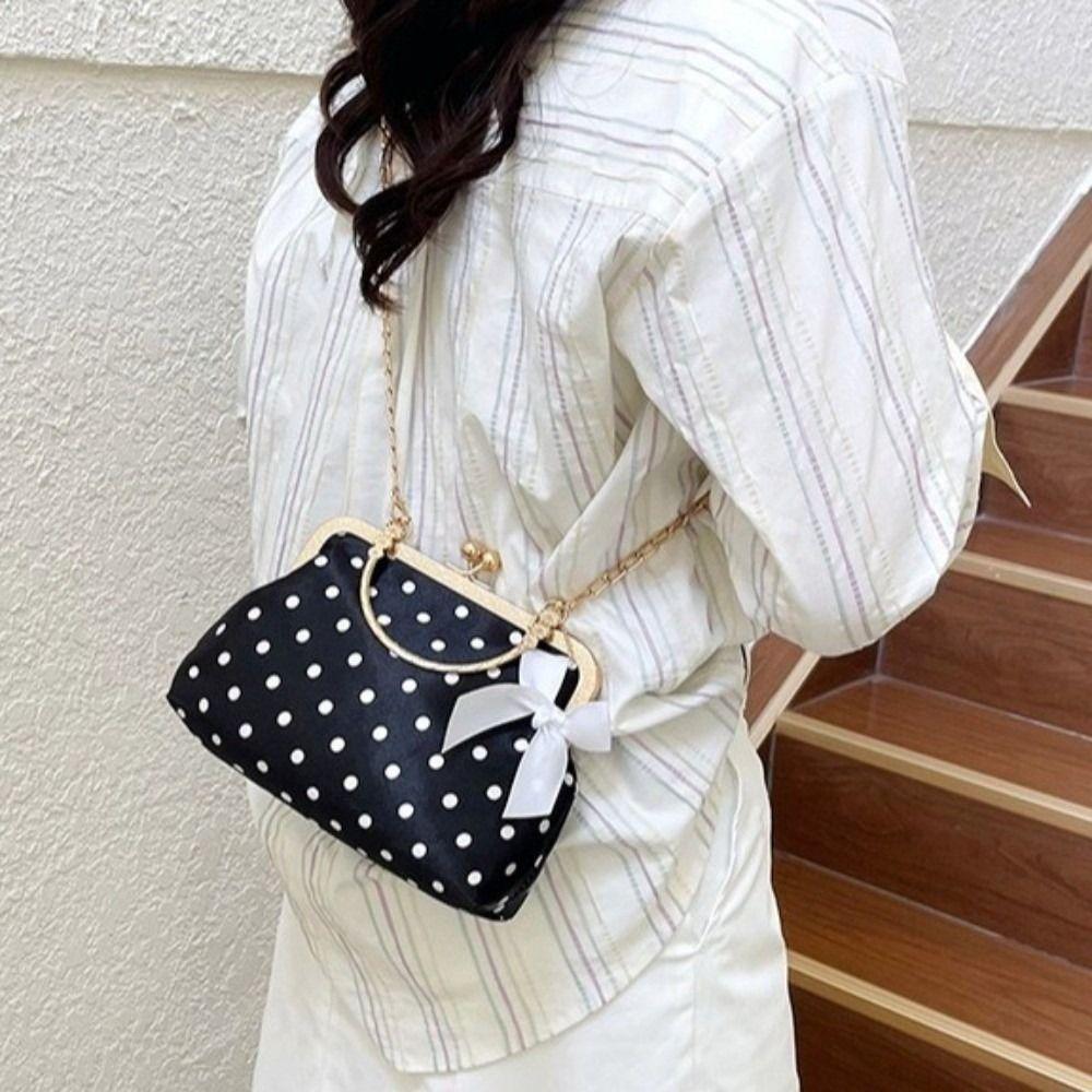Sac à Bandoulière à Fermoir Baiser à Pois Poignée Métallique Sac de Soirée Fermoir-Top Sac à Main Femmes