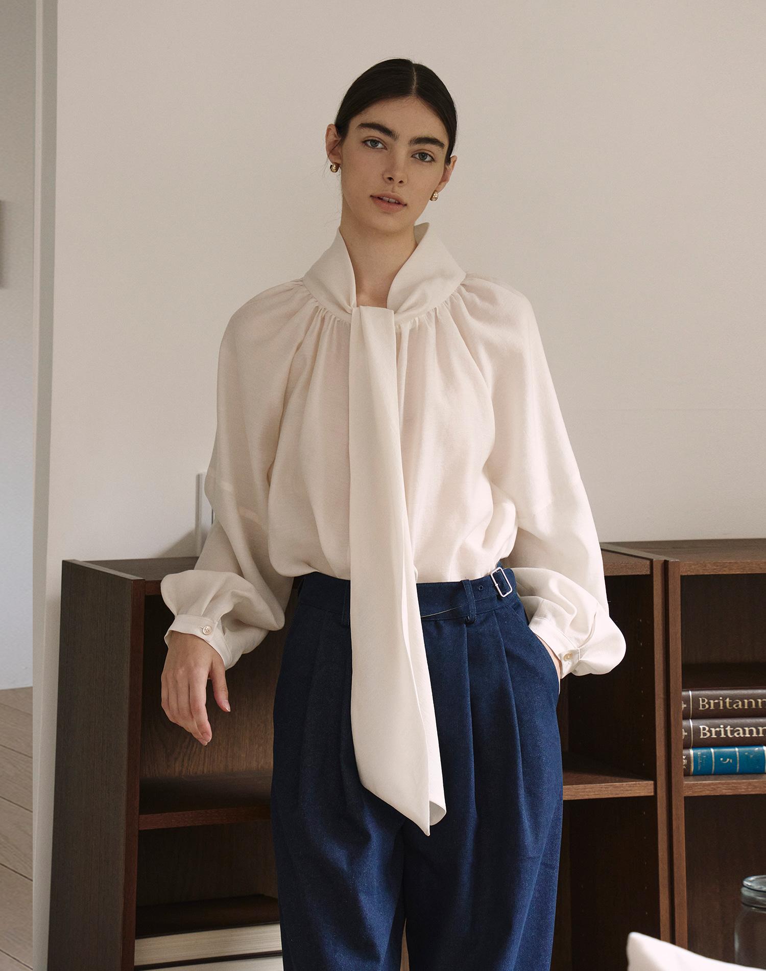 G Mar Two-Way Tie Blouse Ivory Free