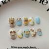 Handmade Press-On Nails Short Square Style Cute Cartoon Nail Art Tips Women Girls