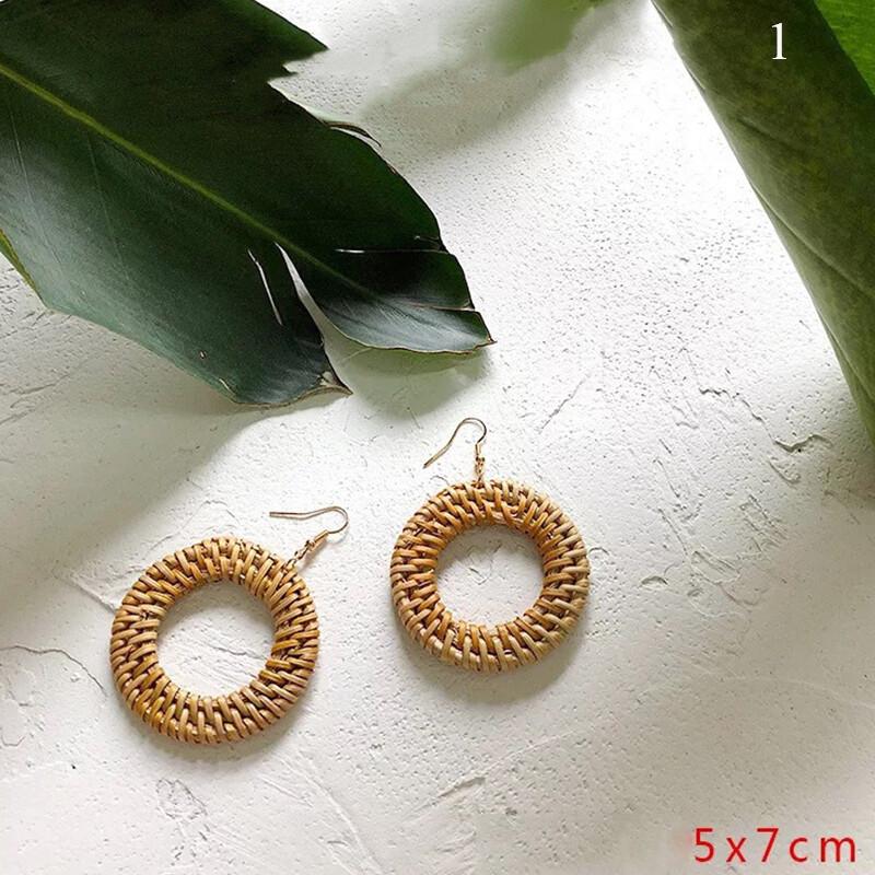 Ear Studs Wood Beaded Drop Dangle Earrings Rattan Earring Retro Ear Hook Jewelry