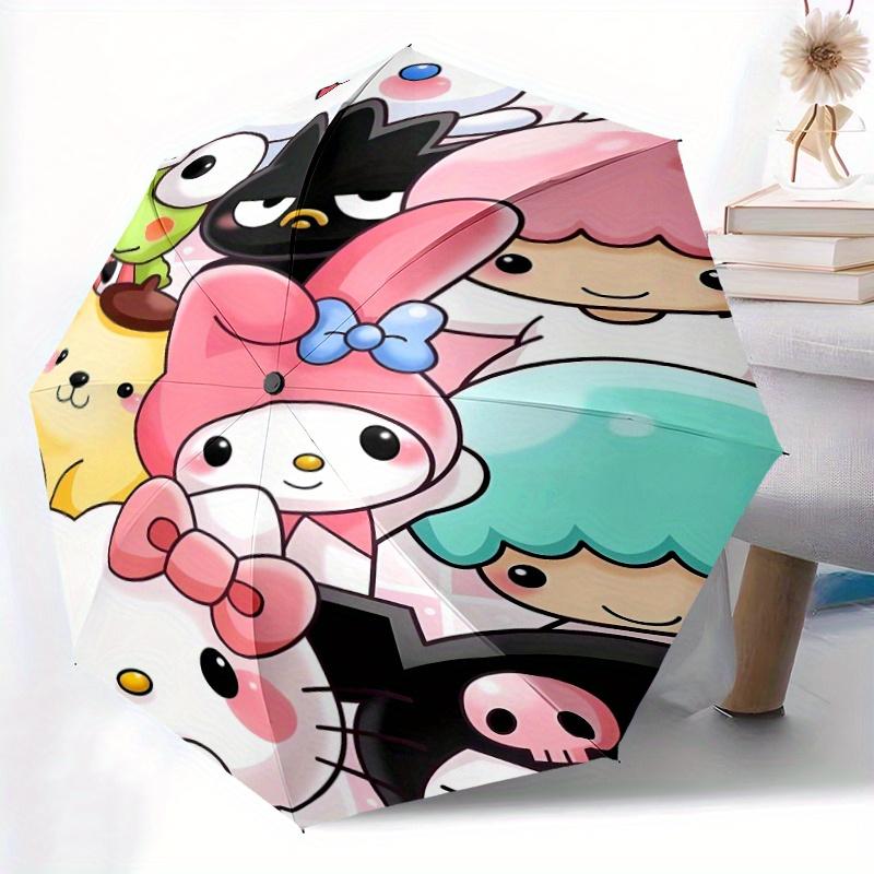 My Melody & Friends Automatic Opening and Closing Cartoon Umbrella - Small Umbrella Suitable for Various Occasions, Portable 3-Fold Small Umbrella for