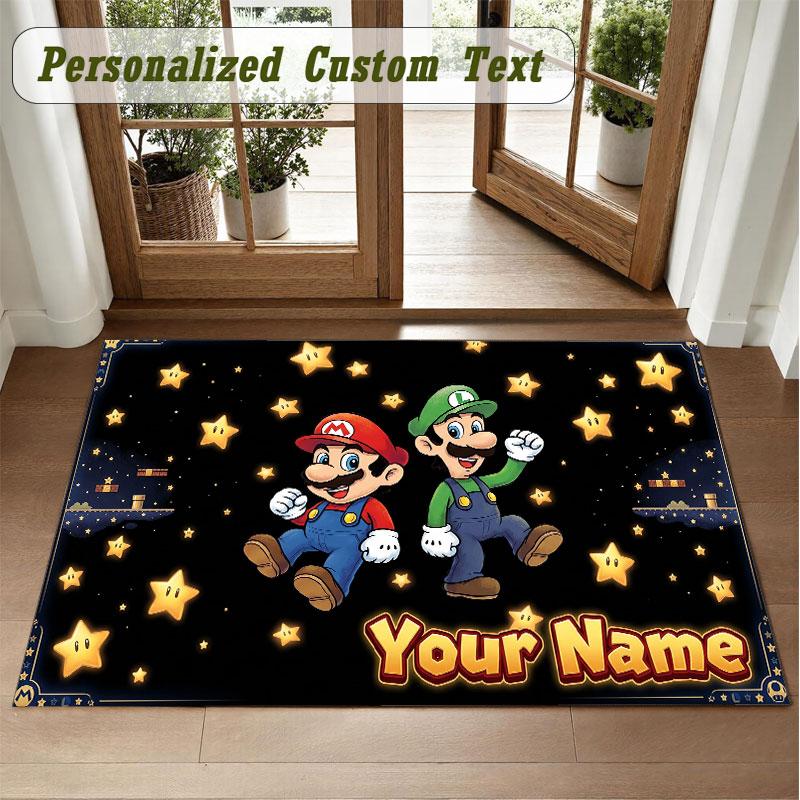 Crystal Velvet Square Rug Custom NameSuper Mario Pattern Non Slip Home Floor Decor Rug