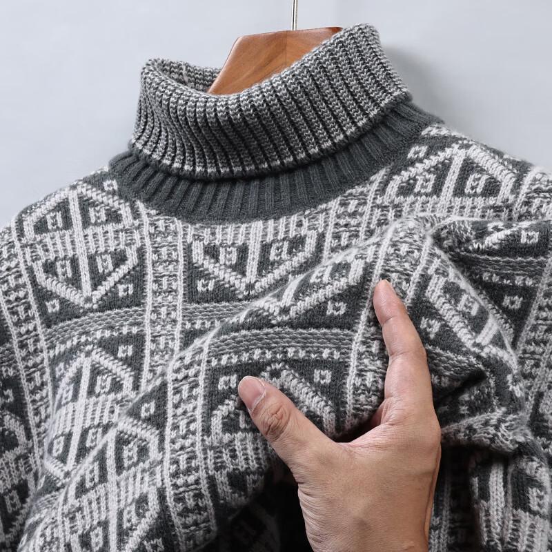 Hengyuanxiang Men's Striped Wool Turtleneck Sweater