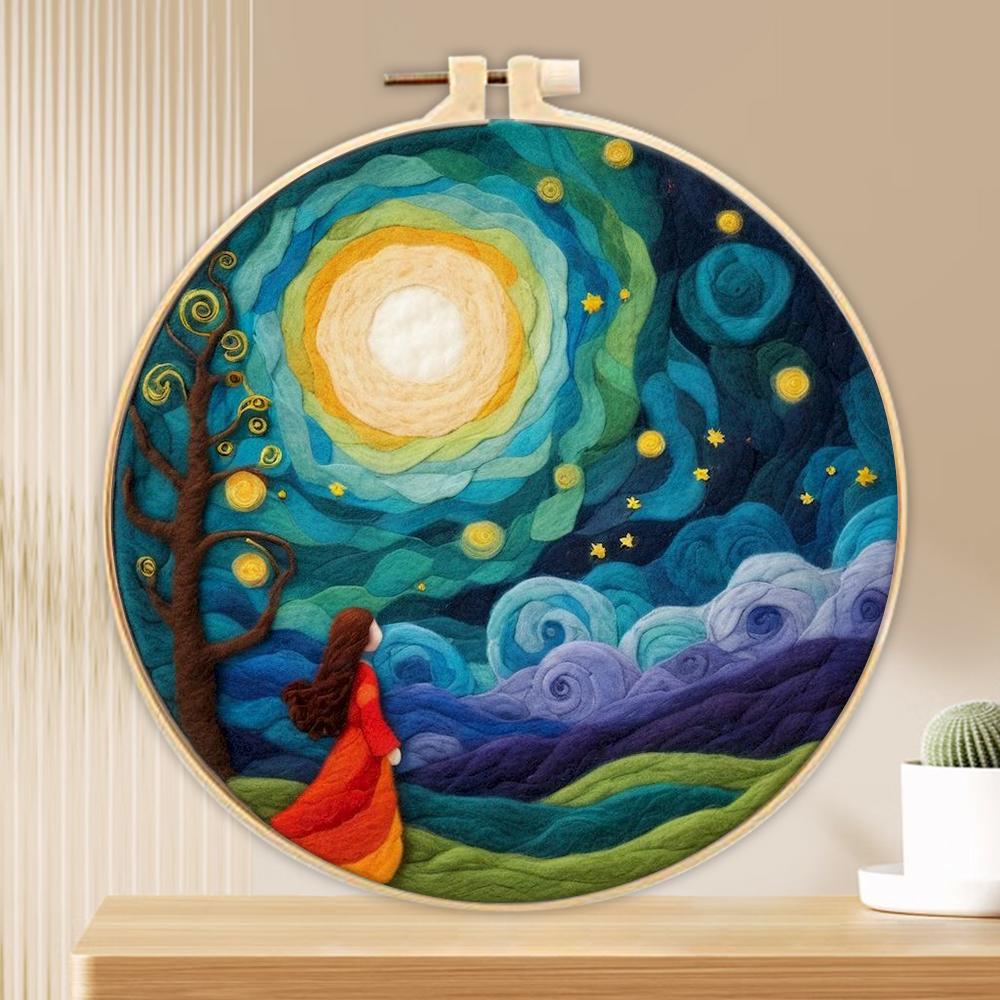 

CHENISTORY Wool Felting Painting Kit Scenery Funny Diy Felt Crafts Package Felt Needle For Handwork Home Decoration Gift