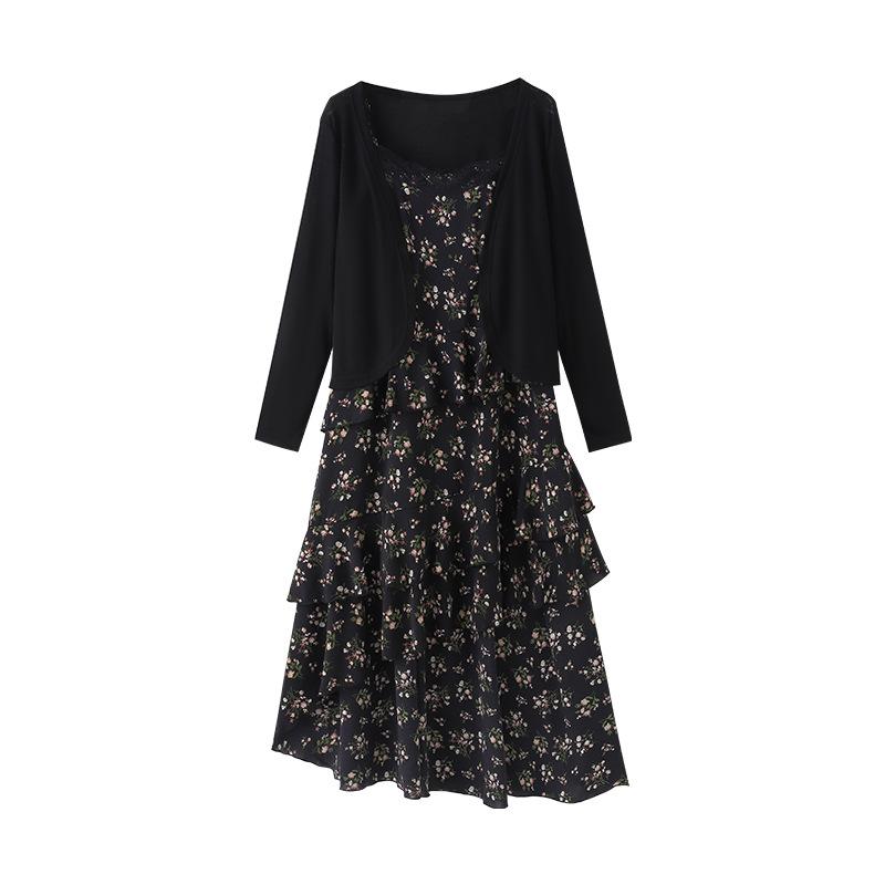 Plus-size Women's French Floral Halter Dress Sun-protective Knitted Cardigan Set Summer New Style