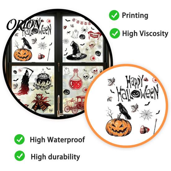 Removable Holiday Window Art 9PCS Halloween Static Stickers, Gothic Silhouette Decals, Reusable Waterproof PVC Wall Murals Horror for Glass