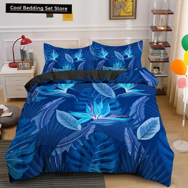 Příroda Tropické Zelené Listy Král Královna Ložní Souprava Deštný Prales Džungle Rostlina Povlak na Přikrývku 3D Botanický Polyesterový Povlak na Peřinu