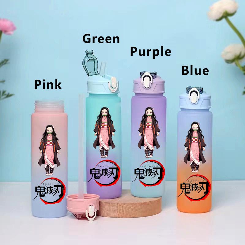 750ML Demon Slayer Cartoon Plastic Gradient Water Cup Portable Leak Proof Water Bottle Student Outdoor Sports Travel Water Cup