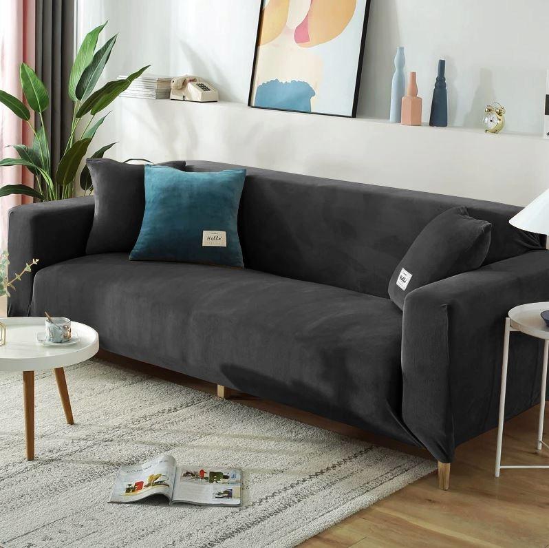 Cover For 3-Seater Corner Sofa, Black Velvet