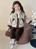 Girls' Fleece-Lined Fur Coat and Pants Set - Autumn/Winter Fashionable One-Piece Sweater Coat.