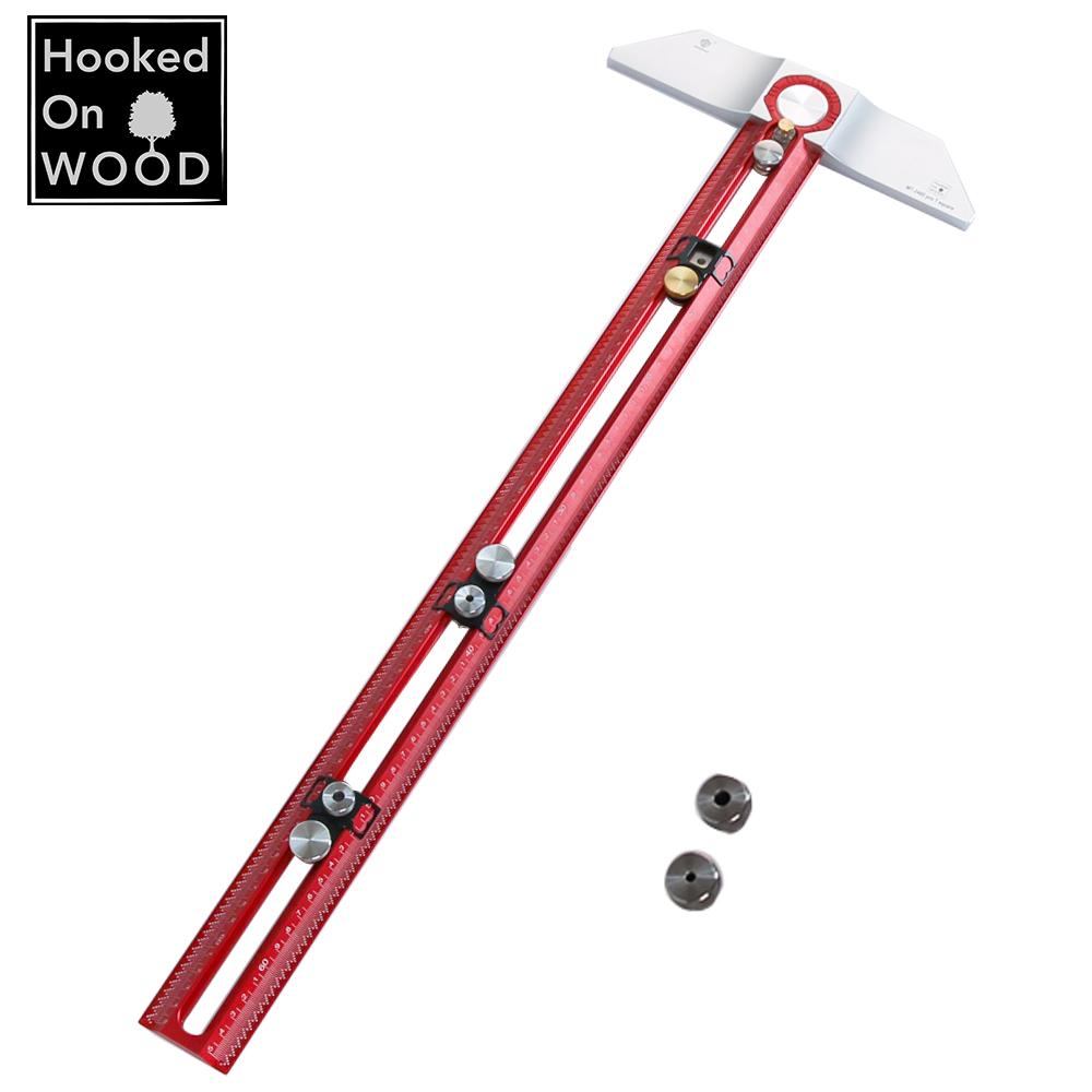 

HONGDUI Hooked On Wood MT-2465 PRO Маркировочная Маркировочная Т-образная линейка из алюминиевого сплава Маркировочный калибр для позиционирования отверстий imperial красный