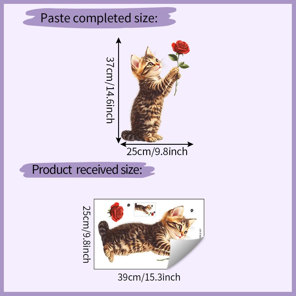 Самоклеящиеся декоративные настенные наклейки с котенком и розой, отклеиваются и приклеиваются, съемные, водостойкие 25x39CM разноцветный