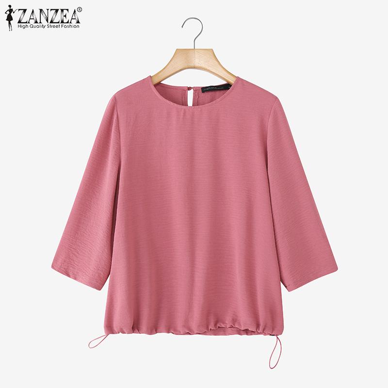 ZANZEA Women Casual Round Neck Loose Summer 3/4 Sleeve Blouse